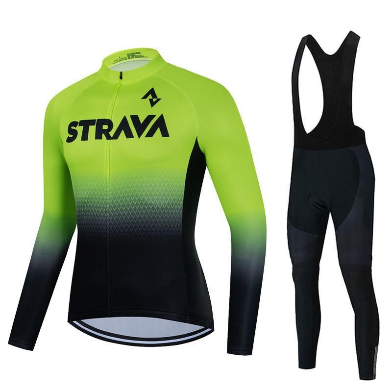 Team Version Men's Quick-drying Breathable Strap Set Hot STRAVA Long-sleeved Cycling Suit