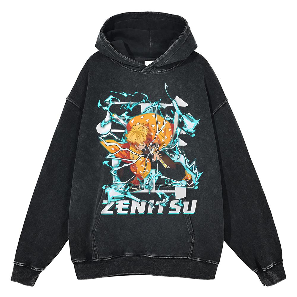 Japan Anime Demon Slayer Rengoku Kyoujurou Graphic Washed Hooded Men Manga High Quality Hoodies Harajuku Male Cotton Sweatshirt