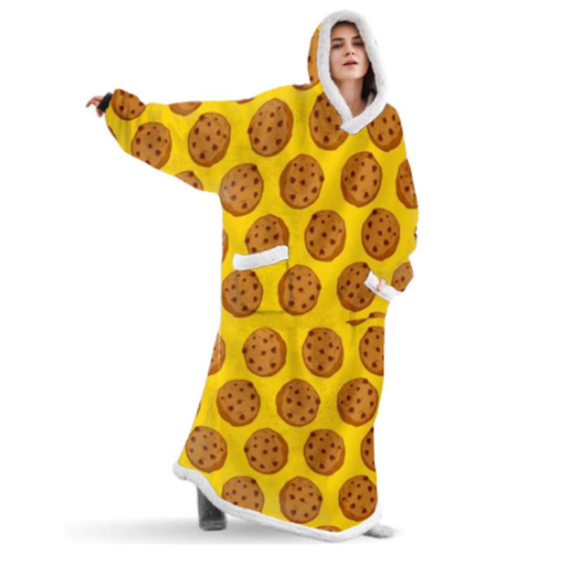 Dam Vinter Varm Flanell Morgonrock med Fickor Lös Badrock med Huva TV Hem Loungewear