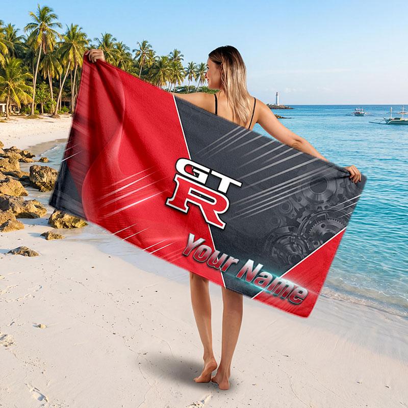 Nissan GT-R Customized Name Text Beach Towel, Soft Absorbent Towel Beach Pool Travel Personal Gift