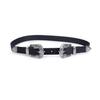 Button Double Women Faux Leather Belt With Floral Decor For Office Wears Casual