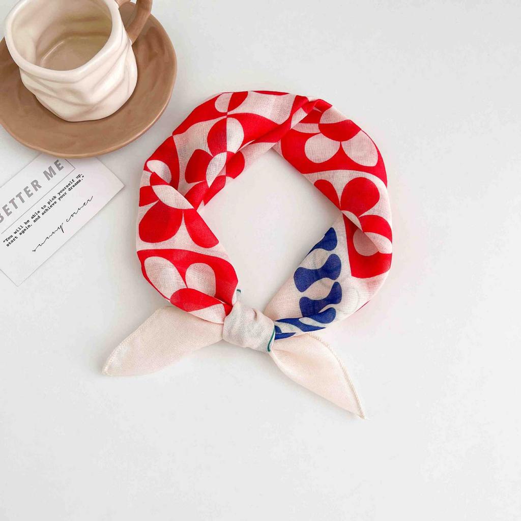 [18 cotton and linen] French high-end bag head small square scarf women's seaside photo silk scarf spring and autumn decorative versatile scarf