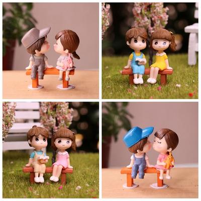 2pcs Car Ornament Cake Decoration Miniatures Crafts Micro Landscape Fairy Garden Lovers Couple Figurines Stool
