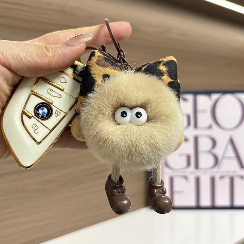 Cute Rabbit Fur Small Briquettes Keychain Car KeyRing Pendant Plush Key Chain School Bag Pendant Gift Kawaii Backpack Keychains