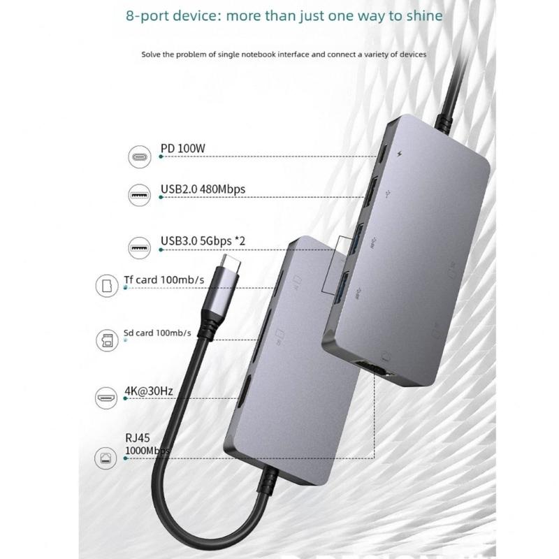 Fast Speed USB C Docking Station with HDTV 8K Support USB3.0 Port Gigabit Ethernet PD100W Fast Charging Card Reader