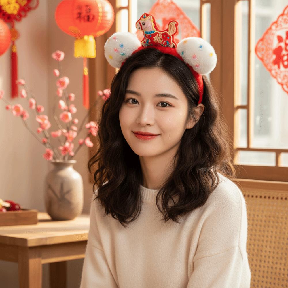 Cartoon New Year Headband Mascot New Year Headpiece Creative Horse Hair Hoop  Party Decoration