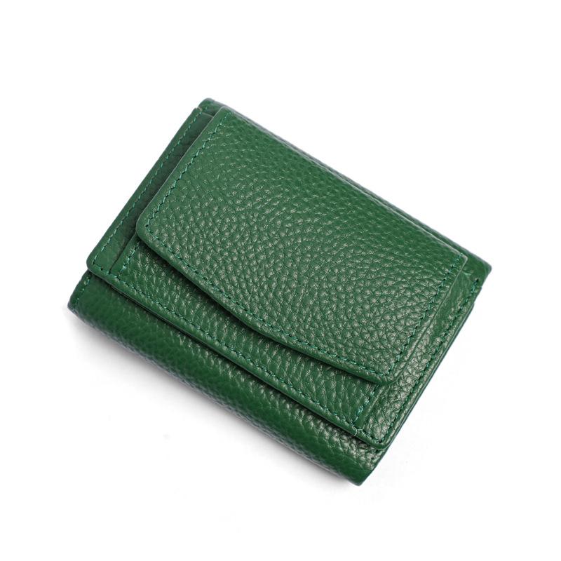 Damen-Geldbörse aus einfarbigem Leder mit kurzer Oberschicht aus Leder mit mehreren Kartentaschen und Schnalle, kleine Geldbörse mit Kartenhalter