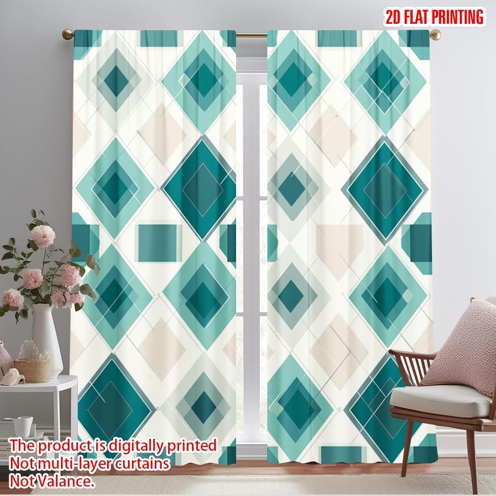 

2pcs,2D plane printing Contemporary Curtains Geometric Mint Squares Versatile Fabric (without rod) Art Deco Festive Perfect for 52.50×116.00 CM 2pcs