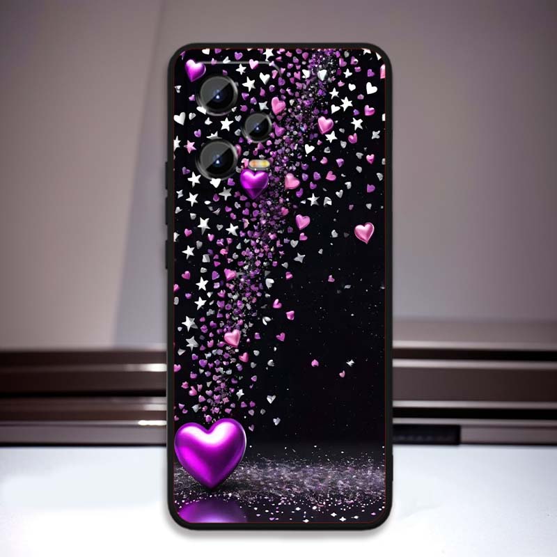 Luxurious Love Design Art Phone Case For Xiaomi Redmi Note 15 14 13 12 12S 11E 11 11S Pro Plus 4G 5G Black Soft TPU