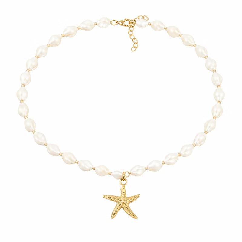 European Style Seashell and Starfish Necklace for Women - Summer Beach Vacation Jewelry