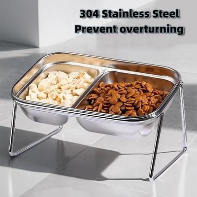 304 Stainless Steel Cat Food Bowl Double Bowl Food Water One-piece Cat Bowl Neck Guard Anti-tip Pet Food Utensils