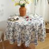 Floral Linen Cotton Tablecloth Pastoral Floral Rustic Washable Round Table Cover For Farmhouse Decor,Picnic,Tabletop Decor