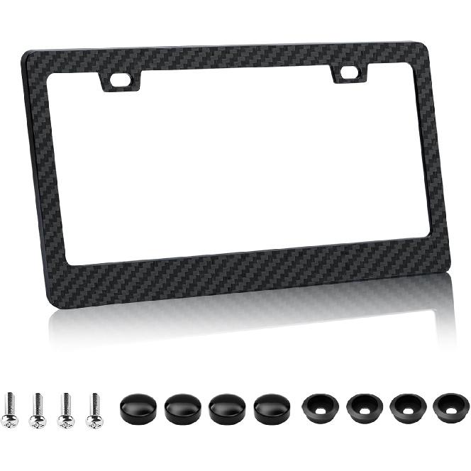 EWBN Carbon Fiber License Plate Frame,1 Pack Black License Plate Frames With Screws & Caps,Classic Carbon Fiber Design Car Black License Plate