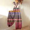 Women's Summer Overalls Floral Print Vintage Jumpsuit (Non-Adjustable Straps)
