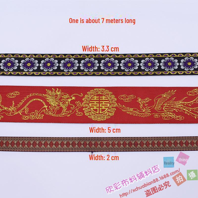 Luxurious Red Wedding Dragon & Phoenix Embroidered Ribbon with Ethnic Lace