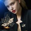 New Korean Style Fashionable Vintage Copper Micro-inlaid Maple Leaf Brooch, High-end and Elegant Designer Style Corsage