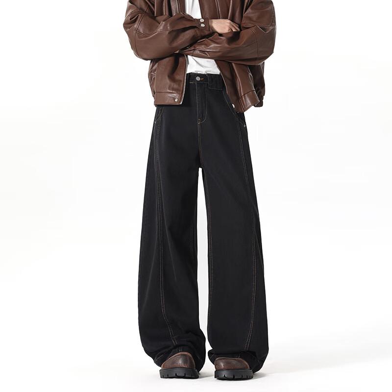 Homlean Men's High Street Retro Loose Straight Leg Denim Jeans HX02