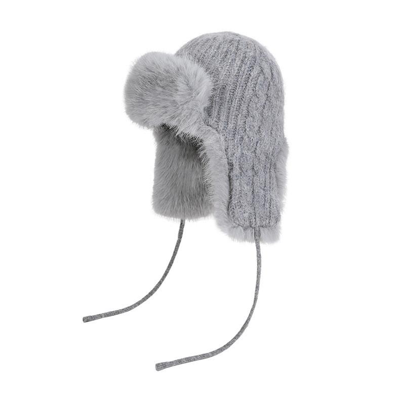 Winter Fleece Knit Cap With Earmuffs For Women Outdoor Cold Weather Protection серый