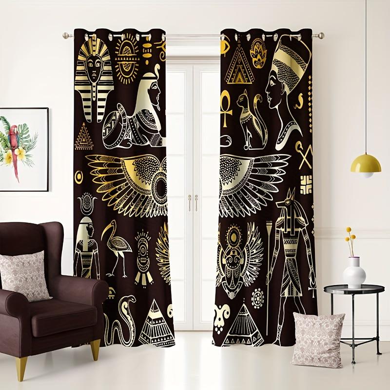 2pcs Ancient Egyptian Mural Curtains Rod Pocket DecorativePrinted Curtain Light-filtering Curtain For Kitchen Living RoomOffice