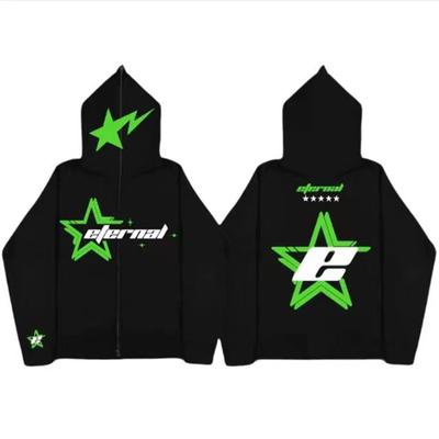 Star Letter Printed Vintage 2000S Zipper Thickened Hoodie High Street Fashion Y2K Casual Couple Fleece Sweater