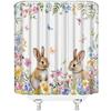 Spring Easter Bunny Shower Curtains Cute Rabbits Watercolor Flower Floral Butterfly Nature Happy Easter Holiday Fabric Bathroom Fabric Curtain with