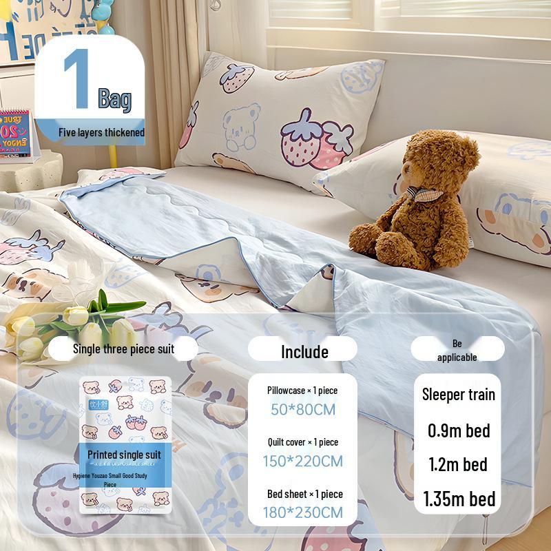 Extra Large Thick Disposable Hotel Bedding Set: Duvet Cover, Pillowcase, Bath Towel & Dirt-Isolating Bed Sheet.