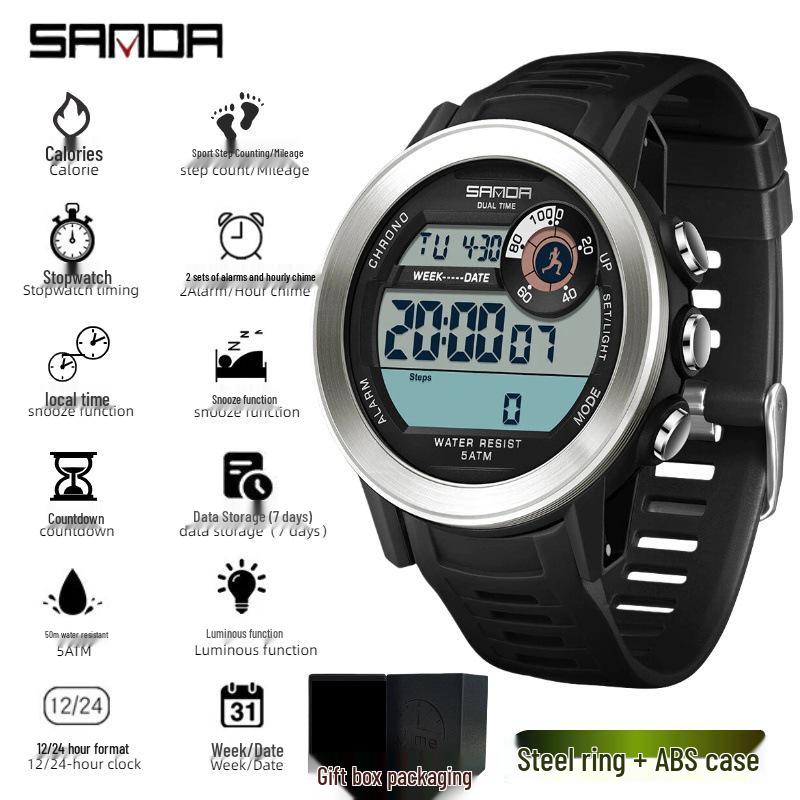 Reloj Deportivo Impermeable Unisex Sanda con Podómetro, 2 Alarmas y Rastreador de Calorías