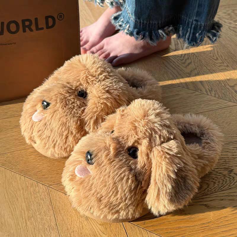 Puppy cotton slippers women's 2025 new indoor home winter warm non-slip student dormitory stepping on shit cotton mop