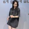Large-size Men's and Women's Identical Tie-dye Rhinestone Round-neck Short-sleeved Trendy T-shirt for Summer Couple's Outfit, Rhinestone Top