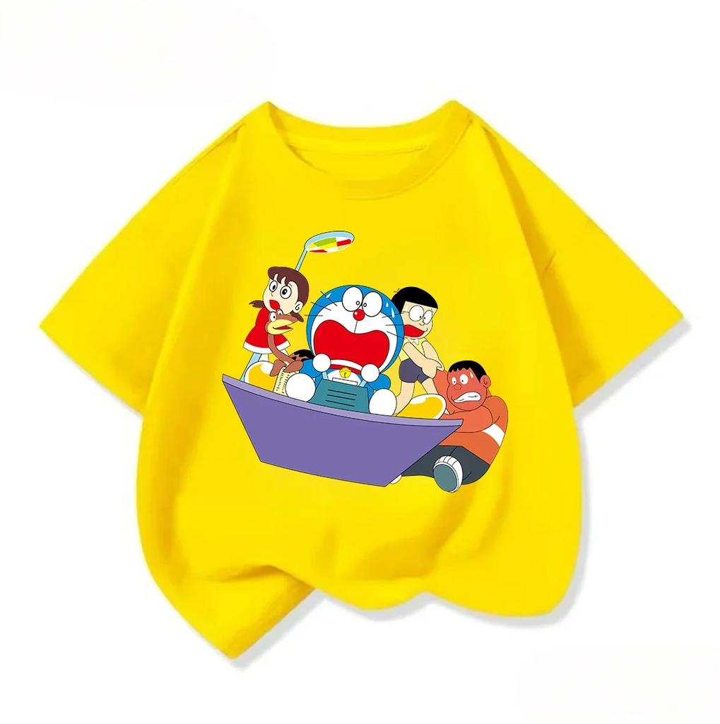 Summer Cute Short Sleeve Tee Children Lovely Cartoon Print Fashion Street Style Tops Doraemon Boys Girls Clothes 314Y