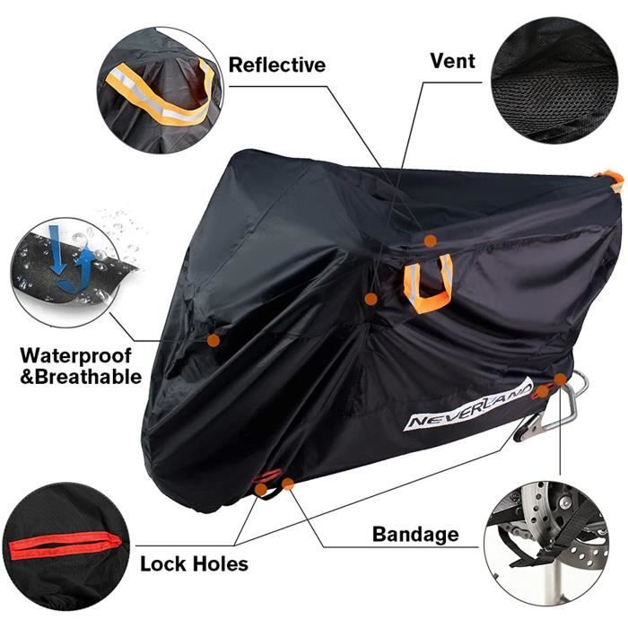 Housse de Moto - NEVERLAND - 210D - Imperméable - Couverture Extérieure - Trous de Verrouillage