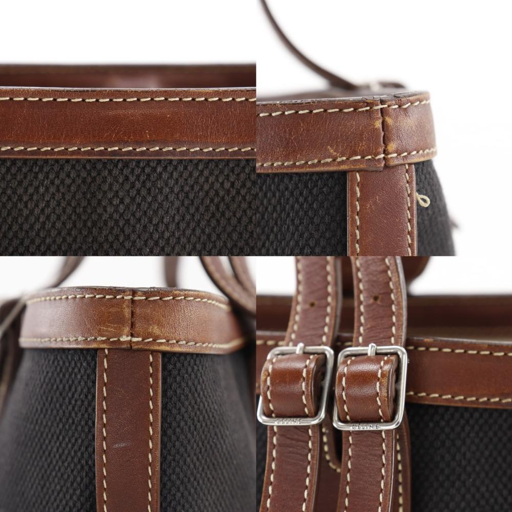Celine Logo Tote Bag zwart/Bruin canvas Dames Gebruikt