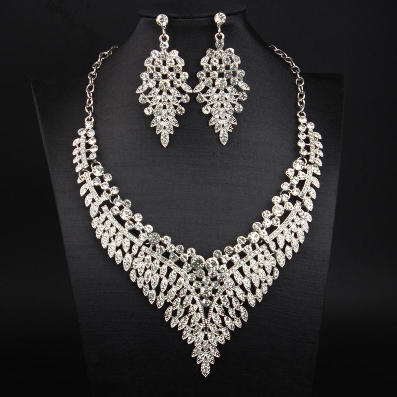 Übertreibenes Voller Diamanten Temperament Luxus Halskette Ohrringe Set Damenkleid Dinner Accessoires
