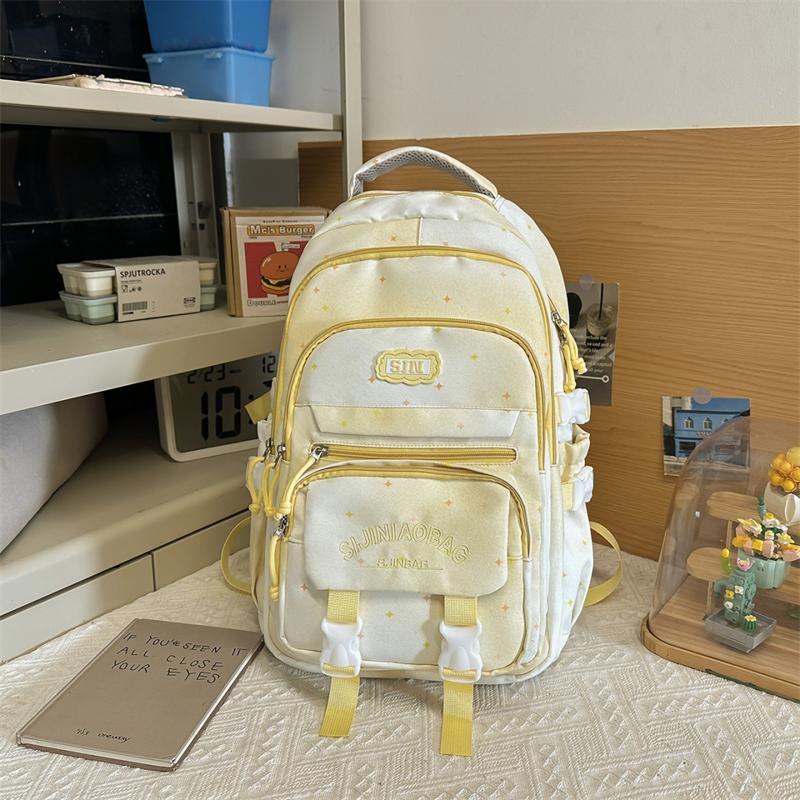 Color Block Women's Backpack Student Schoolbag Large Capacity Star Print Backpack