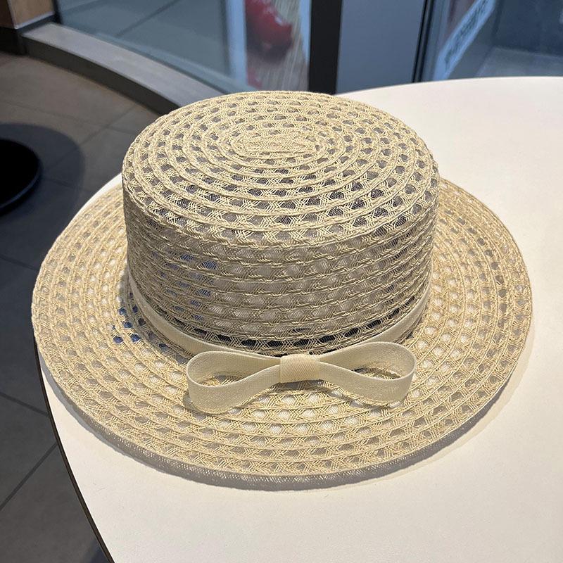 French Large Brim Woven Soft Straw Hat Women's Spring and Summer Seaside Beach Photo Visor Elegant Bow Sunscreen Hat