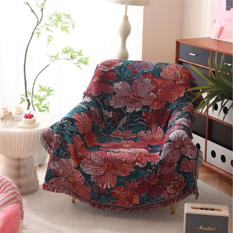 Полотенце для дивана Полное покрытие Премиум Винтаж Американский стиль Шикарный Роскошный Чехол для дивана Универсальный для всех сезонов Пылезащитный Для дома Гостиная Использование 130*180cm красный