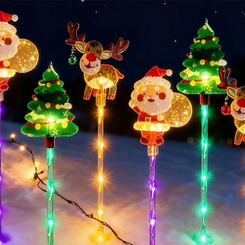 Solar Santa Claus Christmas Tree Elk 6 In 1 Lawn Lights Outdoor Garden Solar Lawn Lights For Lawn Yard Christmas Decorations