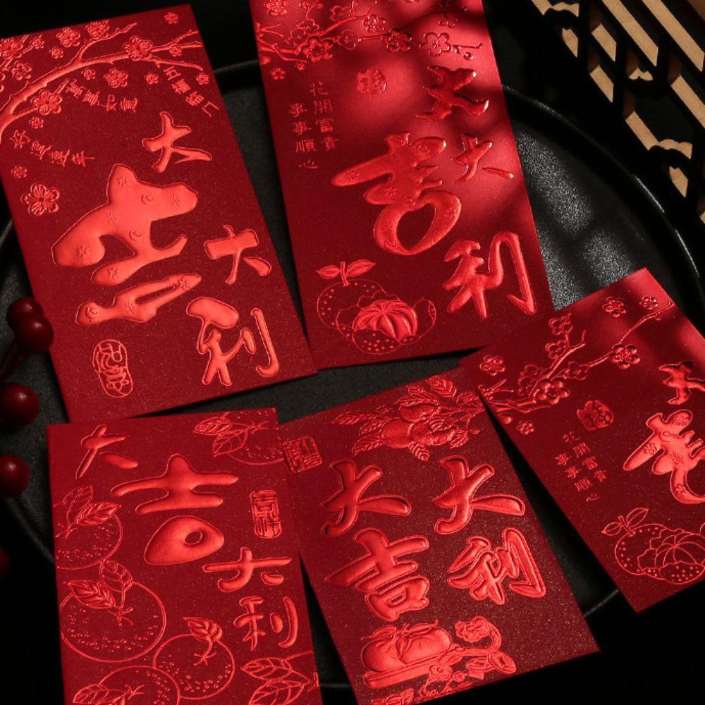 6pcs Solid Chinese New Year Red Envelope Hot Stamping HongBao Red Packet Birthday