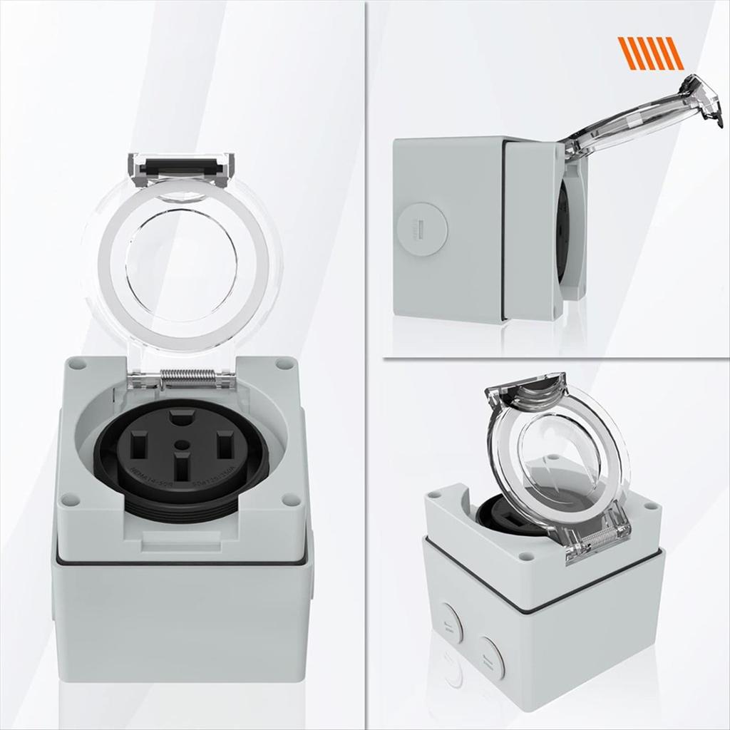 B67A 50Amp Power Outlet Box,125/250Volt NEMA 14-50R Receptacle Outdoor Dustproof and Weatherproof for Electric Vehicles