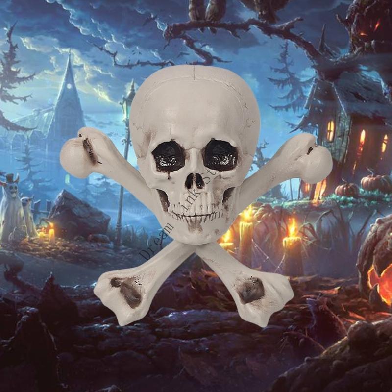Q1FD Realistic Plastic Skull And Crossbones Skeleton Halloween Decoration For Indoors Outdoor Horror Party Home Decors