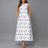 Plus Size Women Sleeveless Crew Neck Dress Beautiful Flower Printed Loose Long Dress For Summer Street Wear
