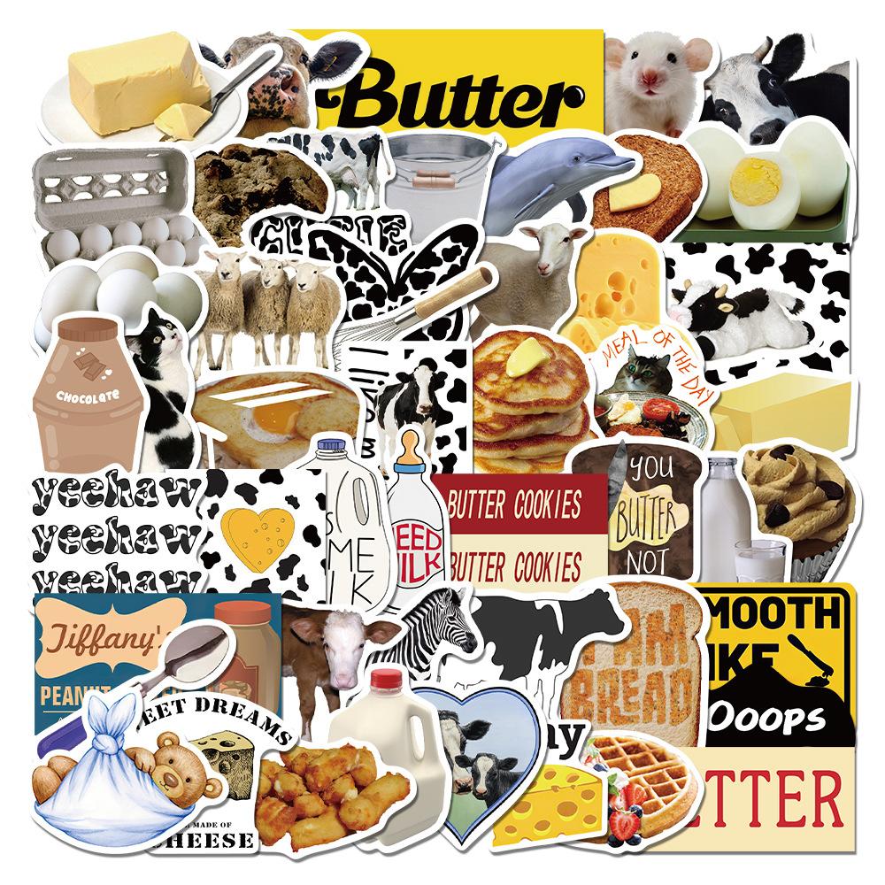 50 Cartoon Ins Cow Butter Stickers Personalized Decorative Suitcase Notebook Waterproof and Removable Without Repeated Stickers