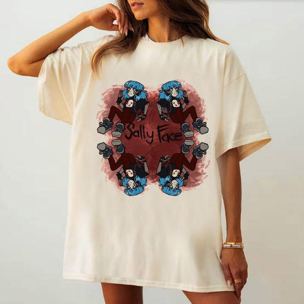 Sally Face Tshirt Female Hip Hop Harajuku  University Tshirt Kawaii Anime Graphic Psychedelic 2000s Korean Clothes