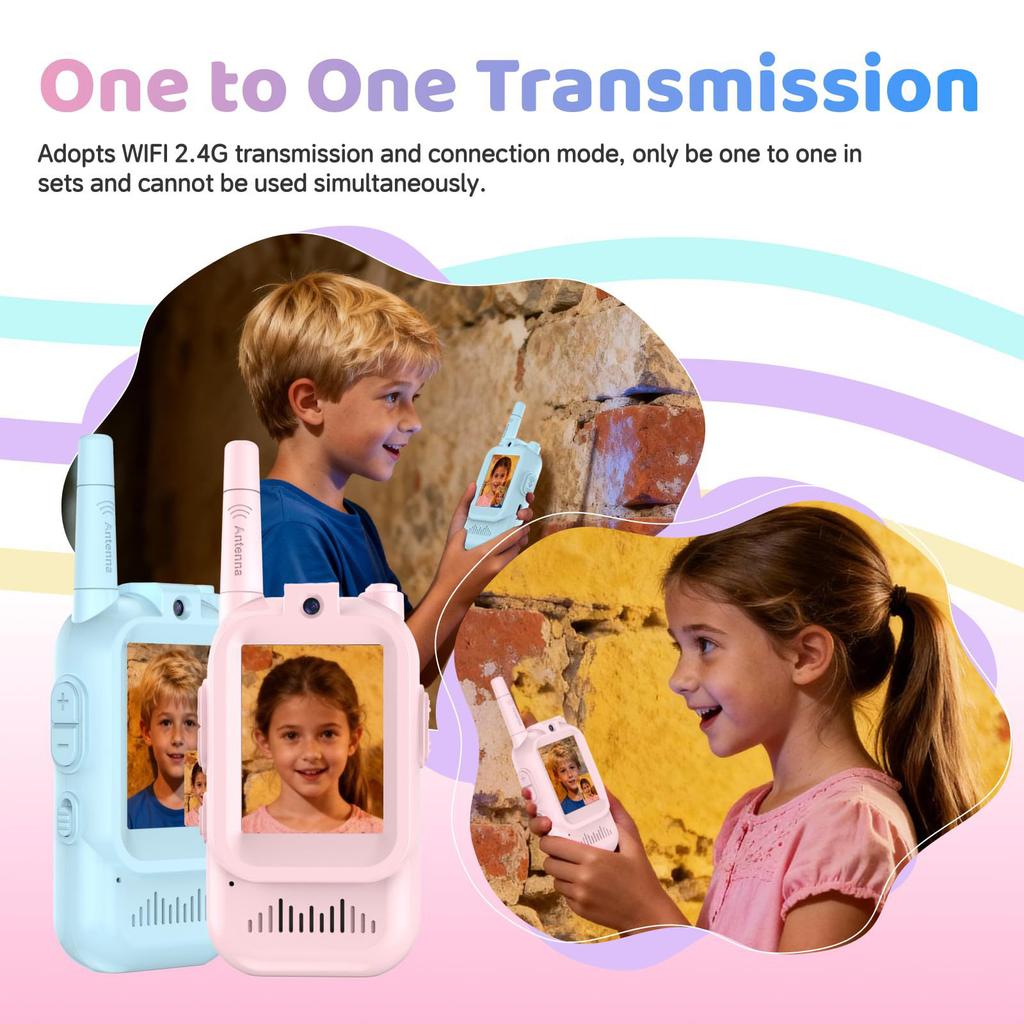 2PCS Kids Video Walkie Talkies USB Charging Indoor and Outdoor High Definition Intercom Children's Toys Birthday Gifts Ages 3-12