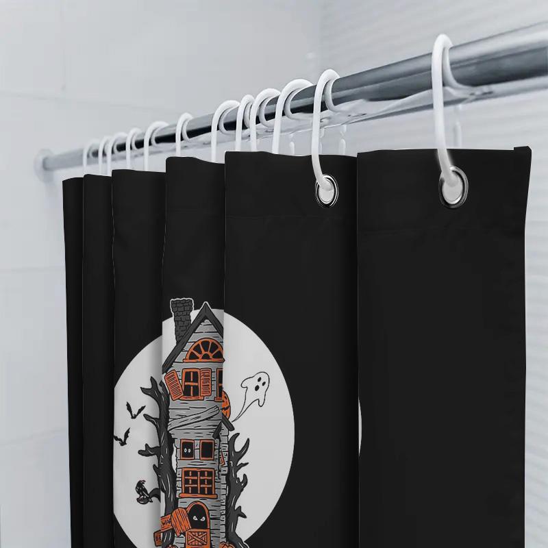 Spooky Halloween Bat House Shower Curtain Gothic Horror Home Decor Creepy Halloween Party Supplies Eerie Witchy Vibes Room Divid