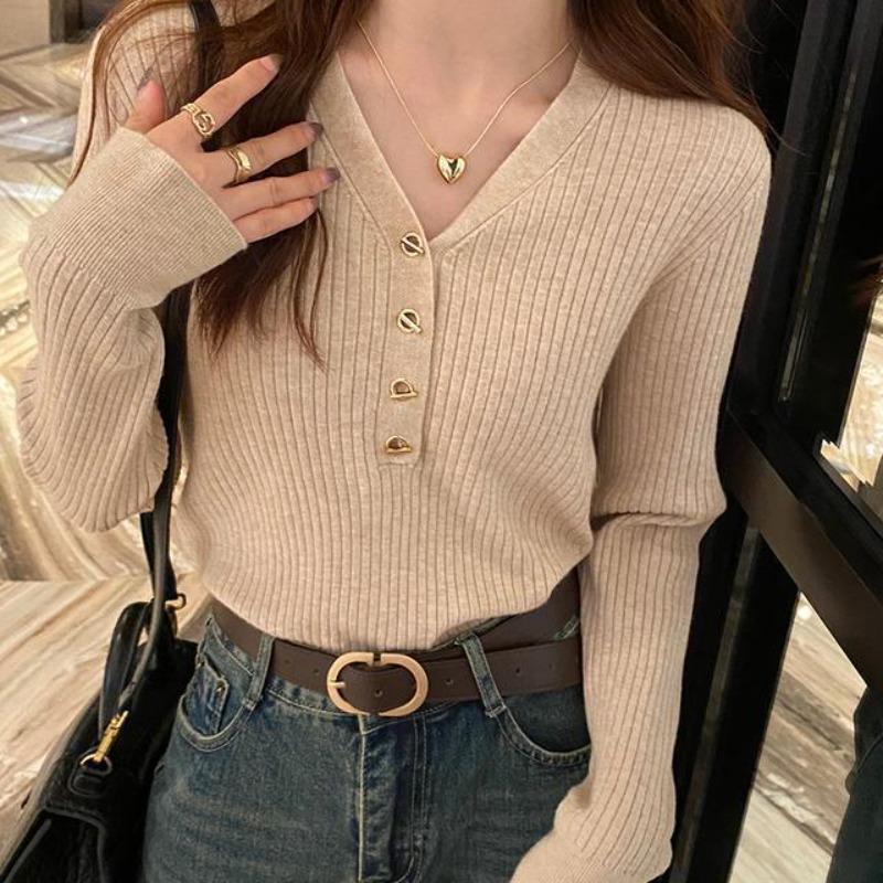 New bottoming shirt women's inner wear autumn and winter knitted sweater casual versatile soft waxy sweater top women