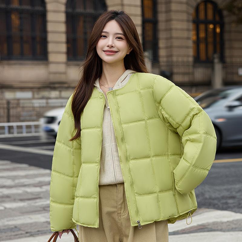 Round Neck Square Quilting Down Jacket Women's Loose Plus Size Outwear