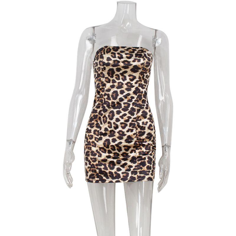 

European and American Sexy Sexy Leopard Print Print Tube Top Dress Fashion New Arrival Elegant Slim Fit Sheath Skirt Short Leopard print L