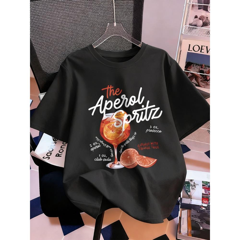 Aperol Spritz Lemon Drink Prints T-Shirt Womens Summer Short Sleeve Tops Comfortable Loose O-Neck T Shirt Sporty Clothes