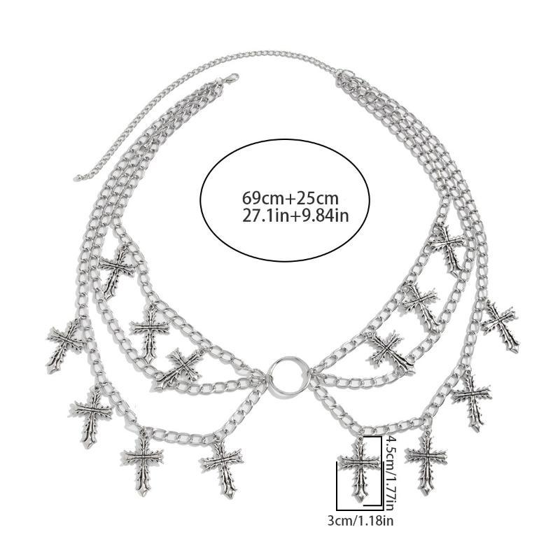 Women'S Multi-Layer Cross Tassels Pendant Decoration Waist Chain Y2K Gothic Style Halloween  Body Chain Accessory Gift
